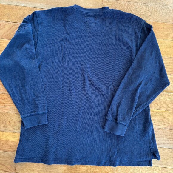 VTG‎ Eddie Bauer Waffle Knit Shirt Mens M Thermal Crew Neck Zip Pocket Blue - Picture 2 of 7